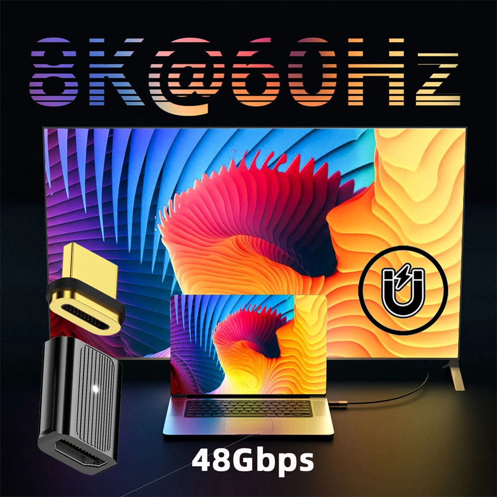 Cablecc 8K magnético separado HDTV 2,1 conector tipo A macho recto adaptador de vídeo de 19 pines para portátil HDTV