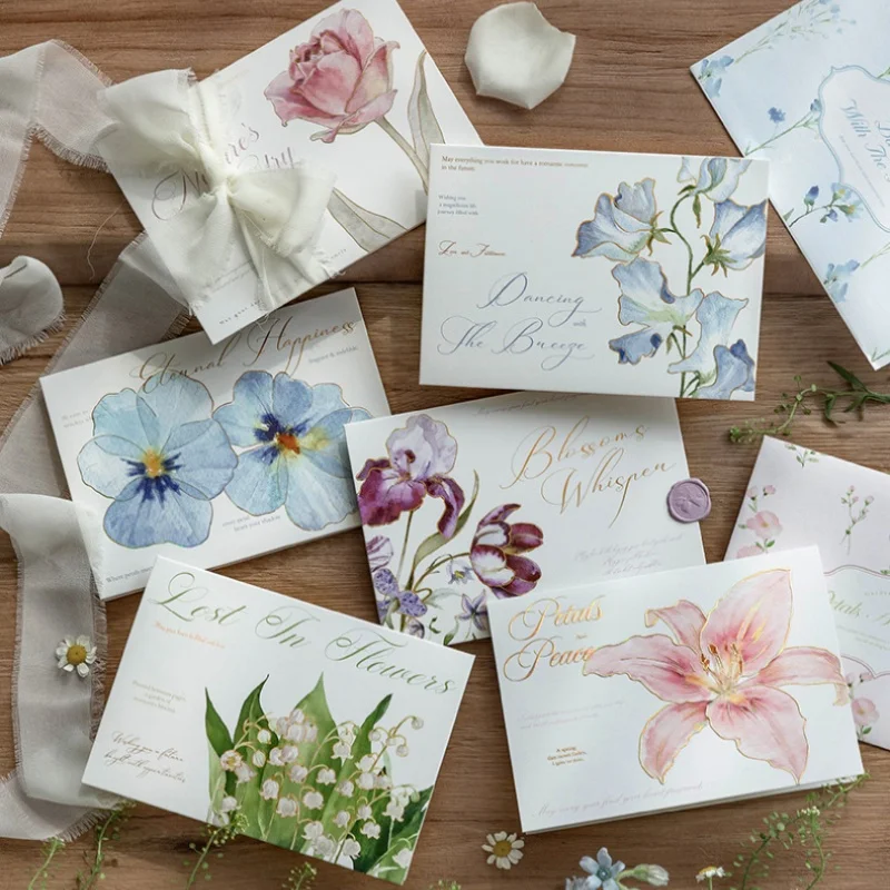 

3D Foil-Stamped Greeting Card and Envelope Set: “Flowers in Bloom” Series – Freshman Birthday Wishes and Message Cards