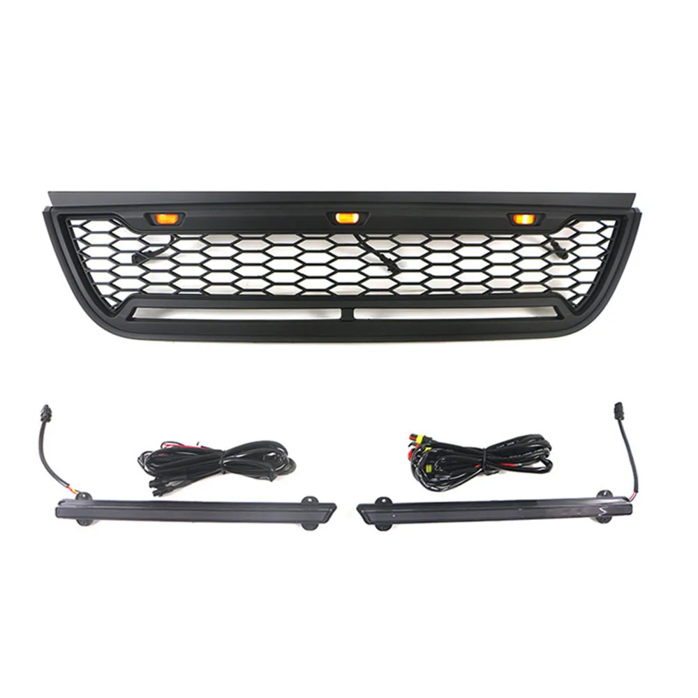 Exterior Radiator Grill Matte Black LED Grille With Letter And Light Bar Fit For Ford Explorer 2002-2005 Bumper Trims Cover