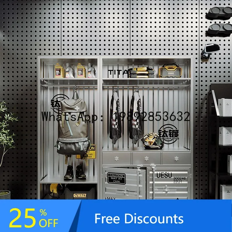 YFY Industrial Style Storage Cabinet Trophy Display Rack Car Modification Shop Wardrobe Iron Art Vintage Combination