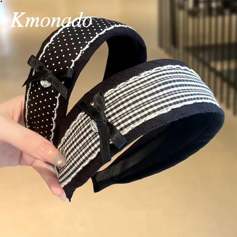 

hair accessories wide headband Korean style vintage black and white grid polka dot bow Hair band y2k accessories Headscarf