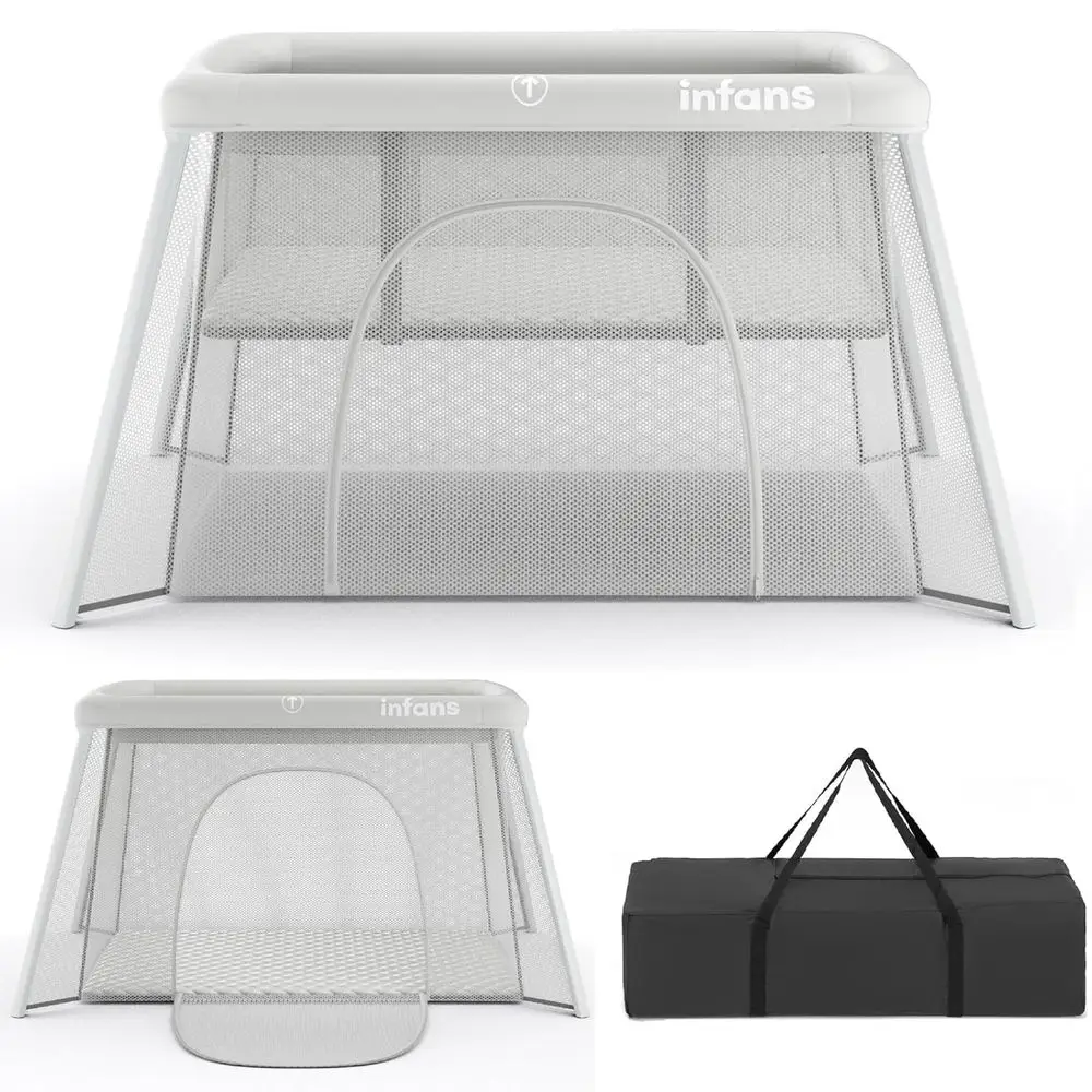 روضة أطفال مدمجة مع سرير، مرتبة ناعمة، وحقيبة حمل - حضانة خفيفة الوزن قابلة للطي لحديثي الولادة والأطفال الصغار (خفيفة