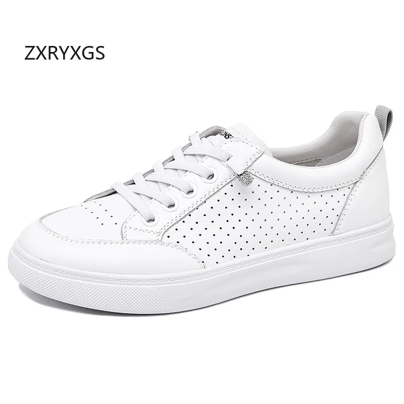 

ZXRYXGS белые кроссовки из дышащей натуральной кожи с верхним слоем, сандалии, весна-лето 2023, полые дорожные туфли на плоской подошве