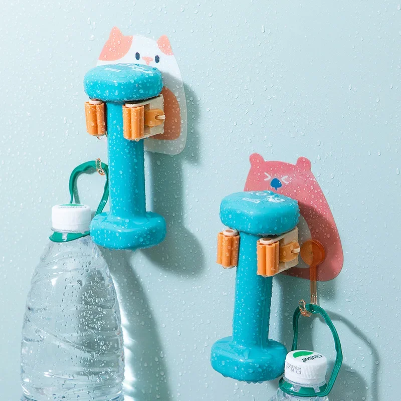 Wall Mounted Hooks Mop Organizer Holder Adhesive Cute Cat Multi-Purpose Room Hanger Strong Hooks Kitchen Bathroom Broom Clip
