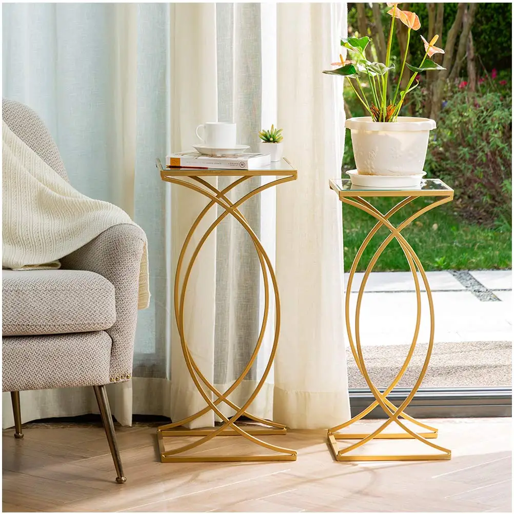 

Metal Frame Glass Nesting Side Tables Set of 2 Coffee Accent Tables for Bedroom Living Room Home Office Gold,Customized