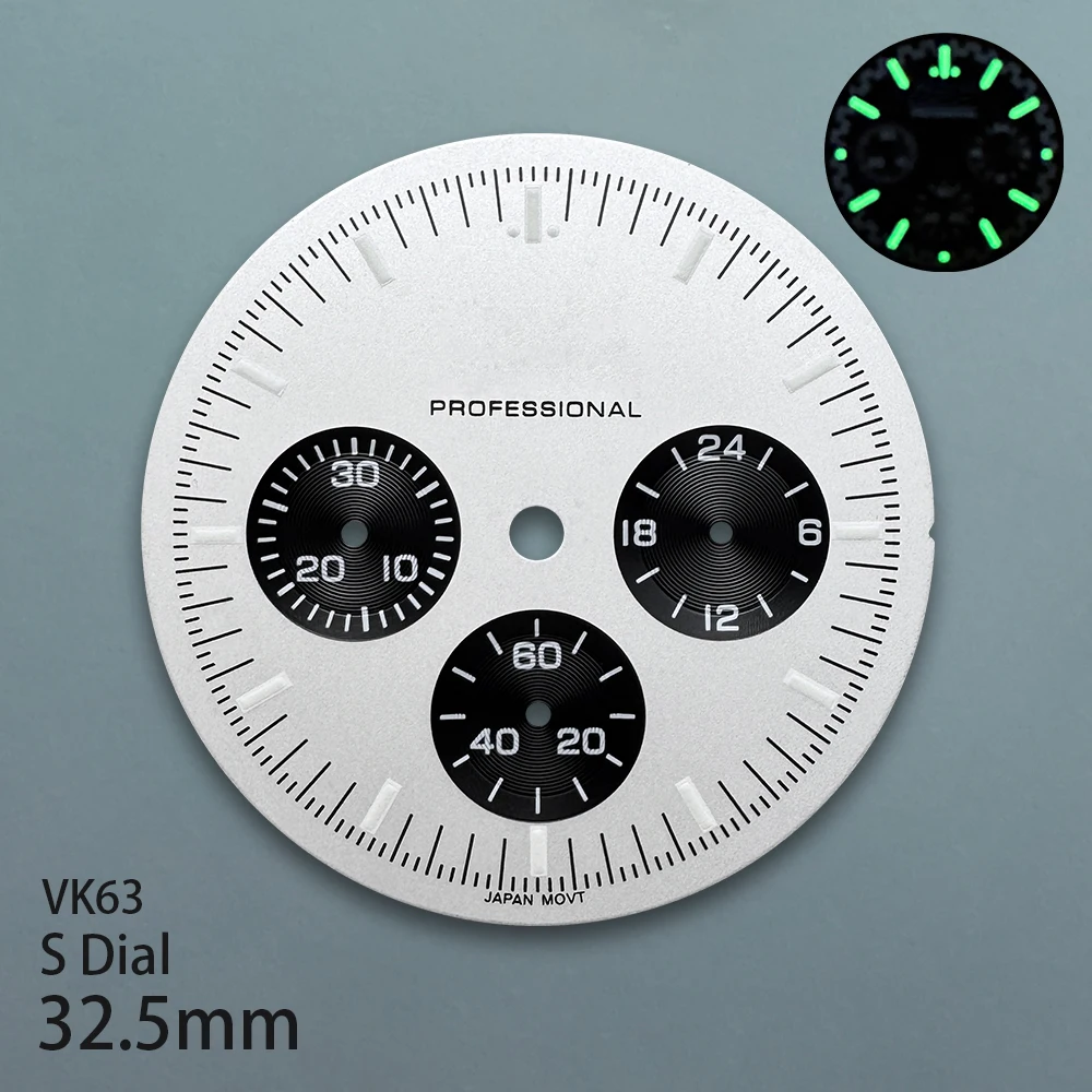 Quadrante professionale con logo S da 32,5 mm, adatto al movimento VK63, verde luminoso, accessori per la modifica dell'orologio di alta qualità