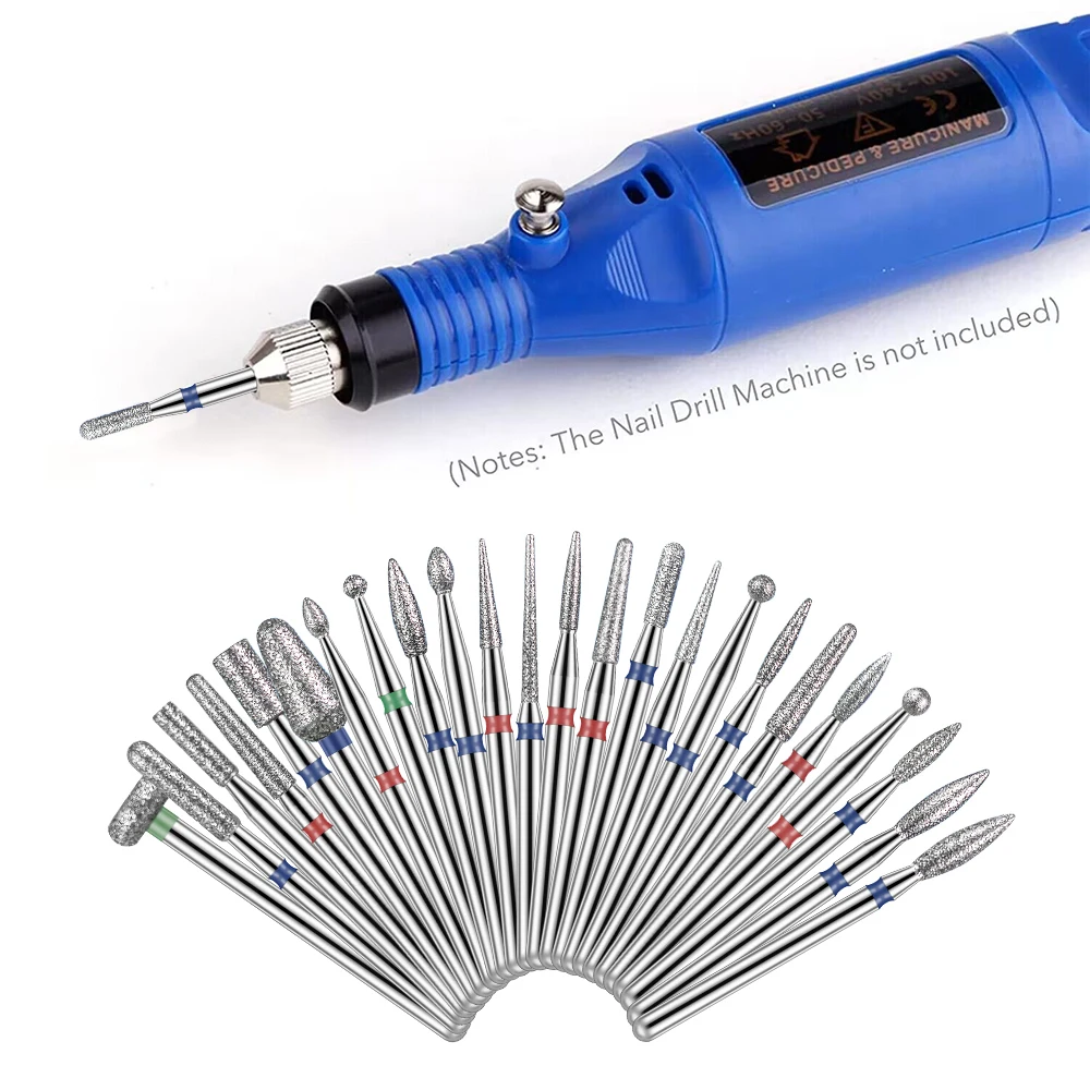 23 tipi Diamond Nail Drill Bit Mill Cutter All For Manicure Machine Bit Tools accessori cuticola pulita per rimuovere il Gel per unghie