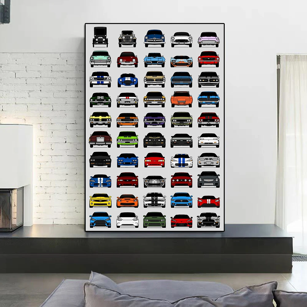 Cartoon Comic Racing Poster Classic Sports Car Canvas Painting Luxury Retro Supercar Wall Art Print Living Room Home Decoration