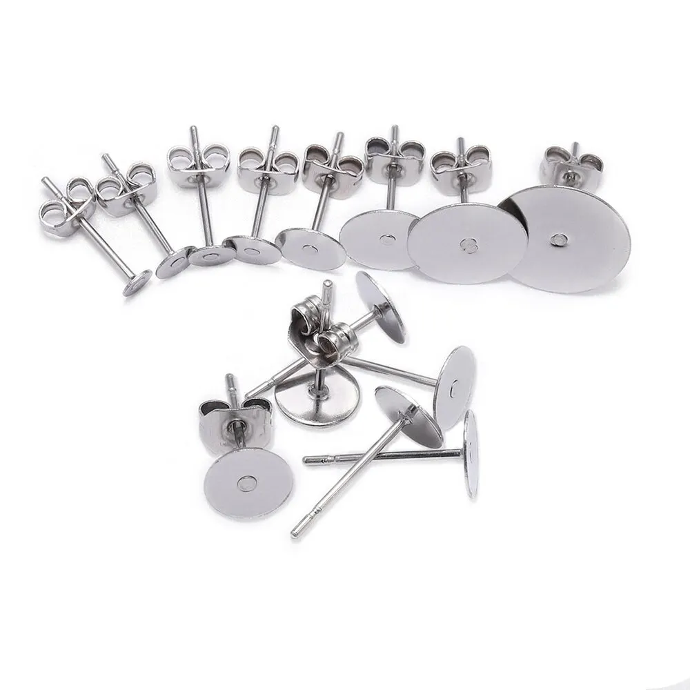 Stainless Steel Blank Post Earring Stud Base Pins With Earring Plug Supplies for Jewelry Making DIY Earrings