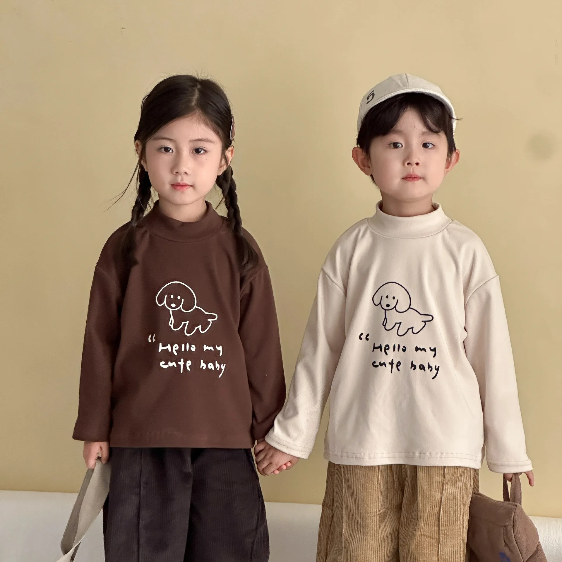 

2025 Autumn New Children Long Sleeve T Shirts Cartoon Print Girls Half High Collar Bottoming Shirt Boys Cotton Tops Kids Clothes