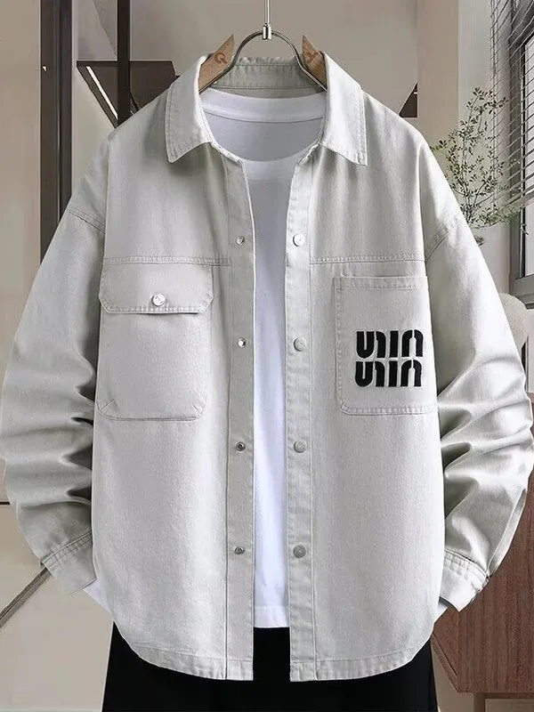 

Casual Spring Autumn Men's Denim irt Trendy Youth Loose Sli Casual Jaet Versatile Cotton Workwear Sle Faionable