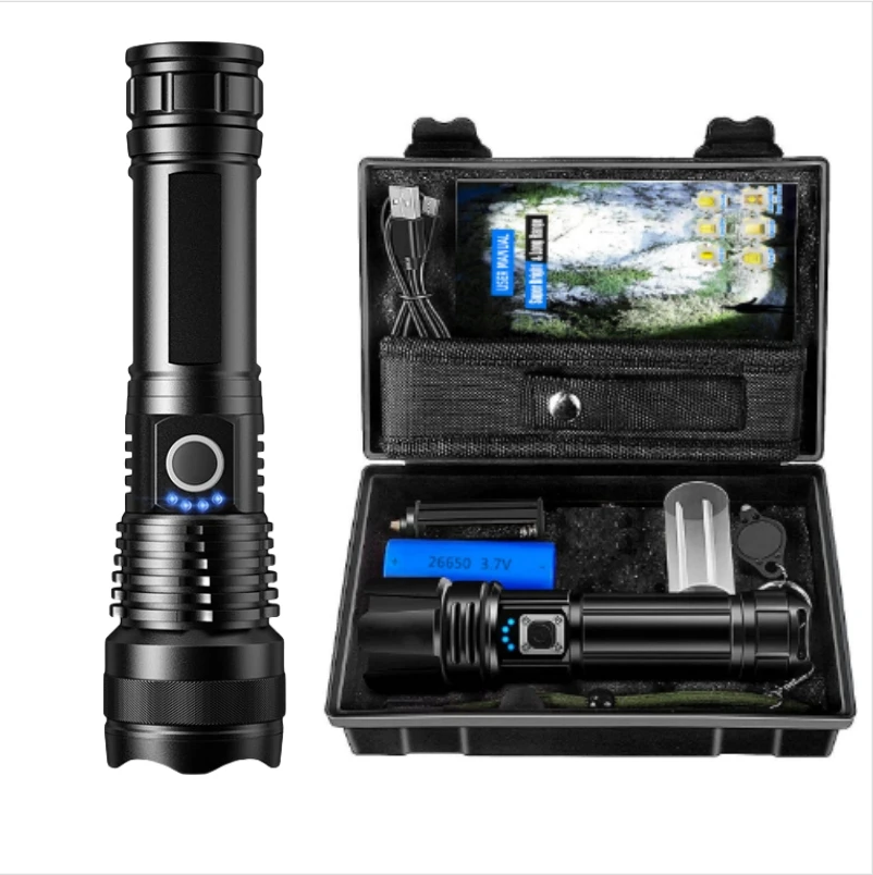 

100000 Lumen 5-mode 26650*1(5000MAH) XHP50 Tactical Telescoping Rechargeable hunting led torch tactical light flashlights