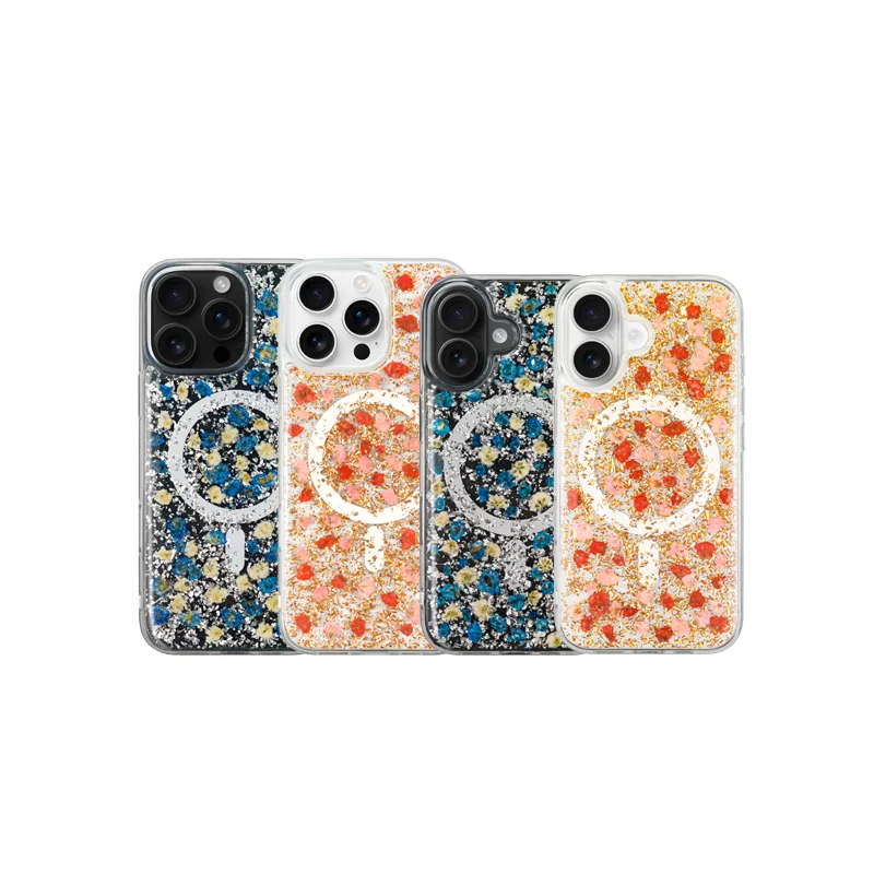 KZDOO Mag Flowers Dried Small Floral Clear Shell Magnetic Anti-drop Shockproof Luxury Case for iPhone 16/16Plus/16 Pro/16Pro Max