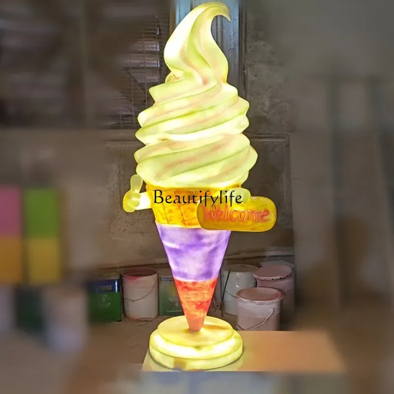 55Luminous ice cream sculpture ornament, drainage ice cream at the entrance of the mall dessert shop