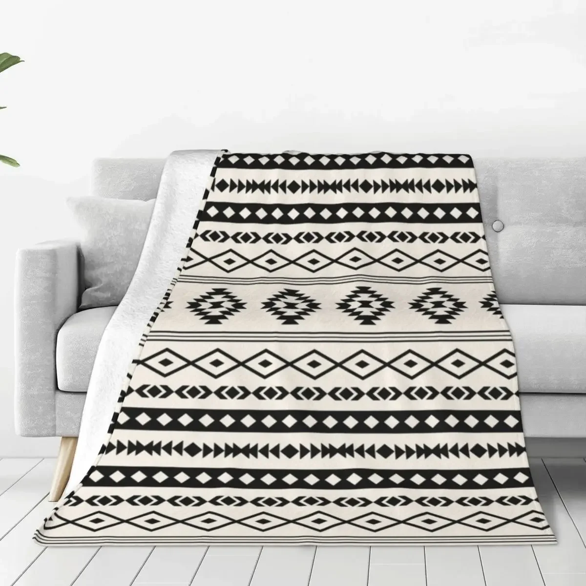 Aztec Black On Cream Mixed Motifs Blanket Fleece Bohemian Aztec Western Breathable Warm Throw Blankets Bedding Car Bedspreads