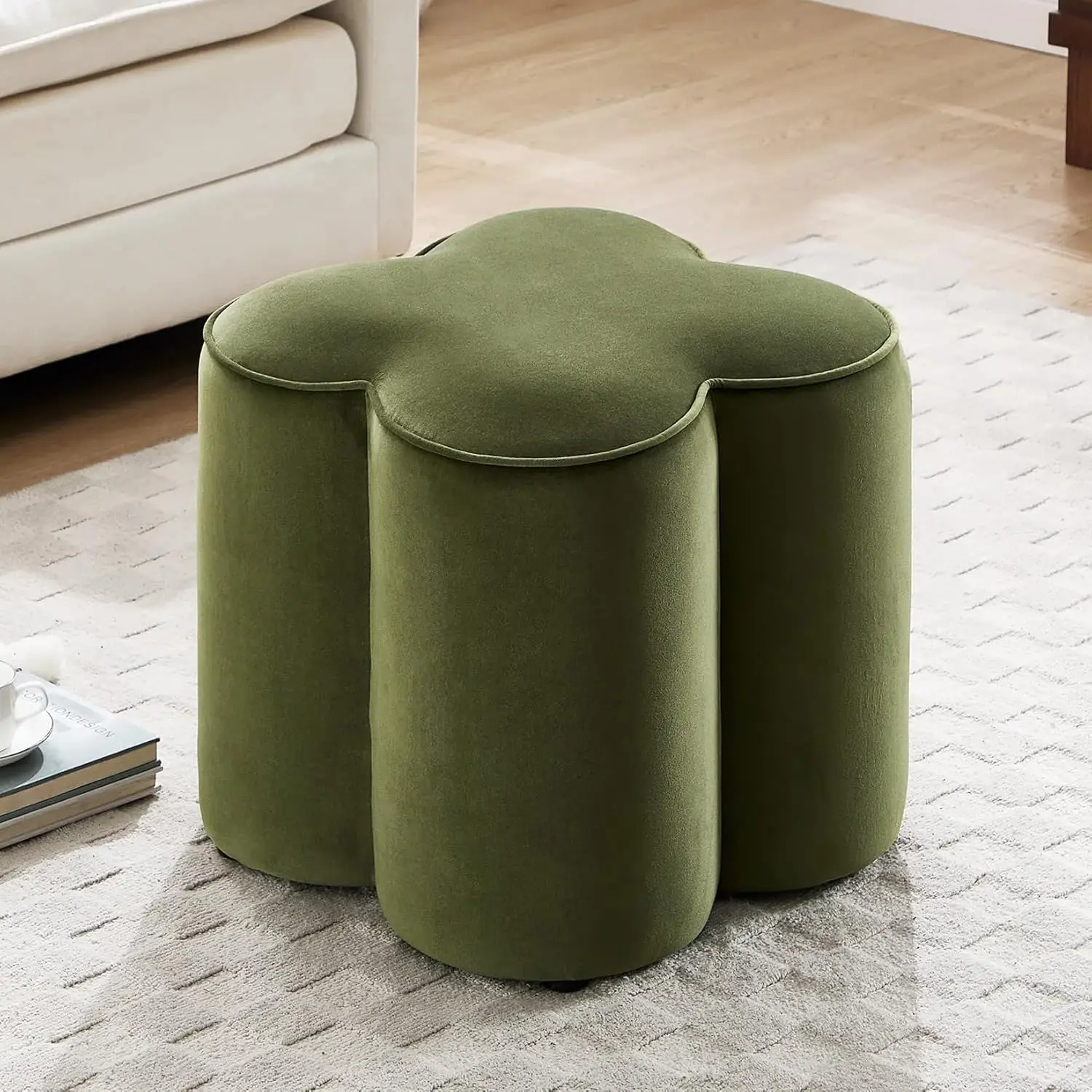 Velvet Flower Pouf Ottoman Foot Rest Stool Seat for Living Room Bedroom Dorm Green, Customized