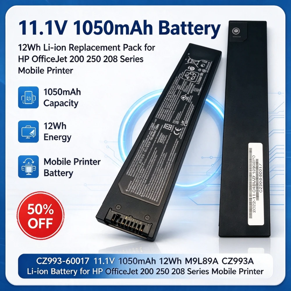 CZ993-60017 M9L89A CZ993A 11.1V 1050mAh 12Wh Replacement Li-ion Battery for HP OfficeJet 200 250 208 Series Mobile Printer