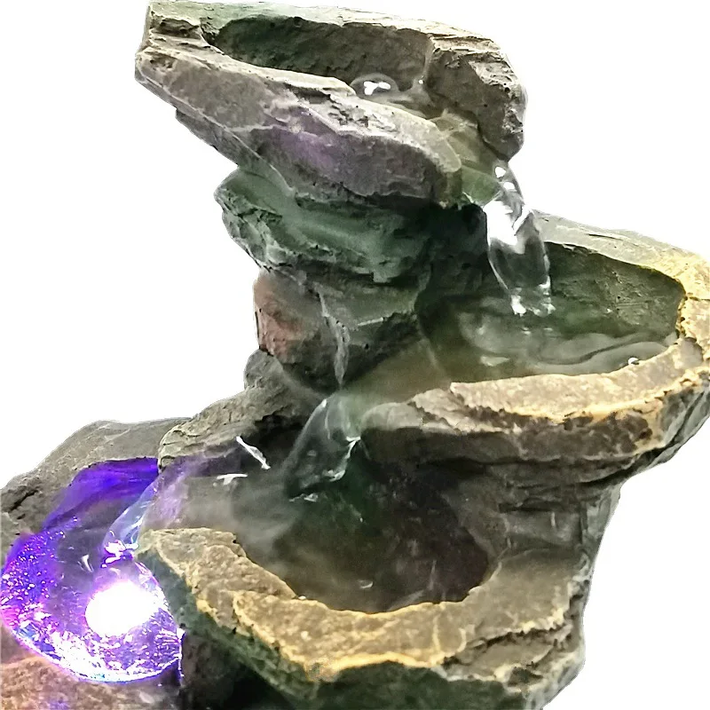 Fontana da tavolo a LED Ciotole fluenti a 5 livelli per interni Decorazione da tavolo a cascata rilassante Decorazione per la casa da meditazione