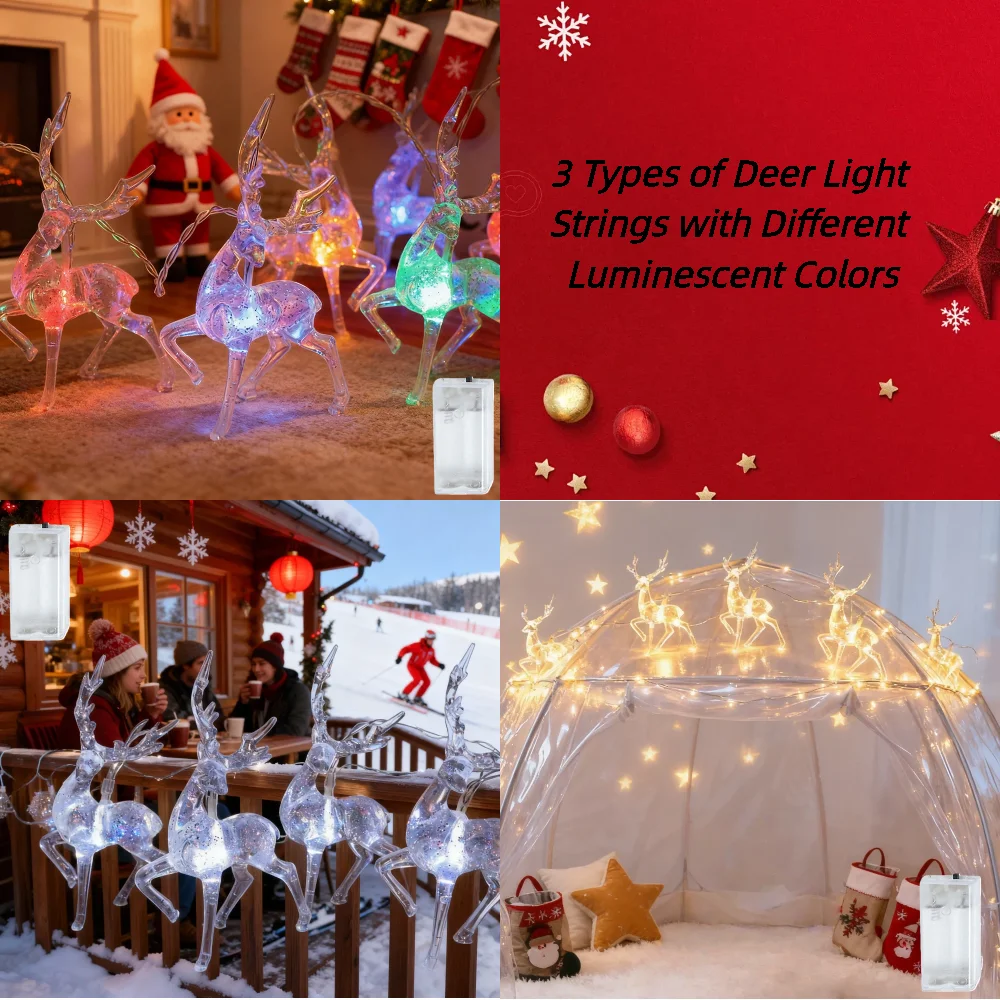 

1pc Reindeer Fairy Lights Battery Operated Holiday String Lights for Christmas Decortion(Shipping Without Battery Included)