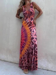 2025 Vintage Women Hollow Out Halter Dress Femme Party Club Patchwork Backless Dress Summer Casual Sleeveless Print Long Dress