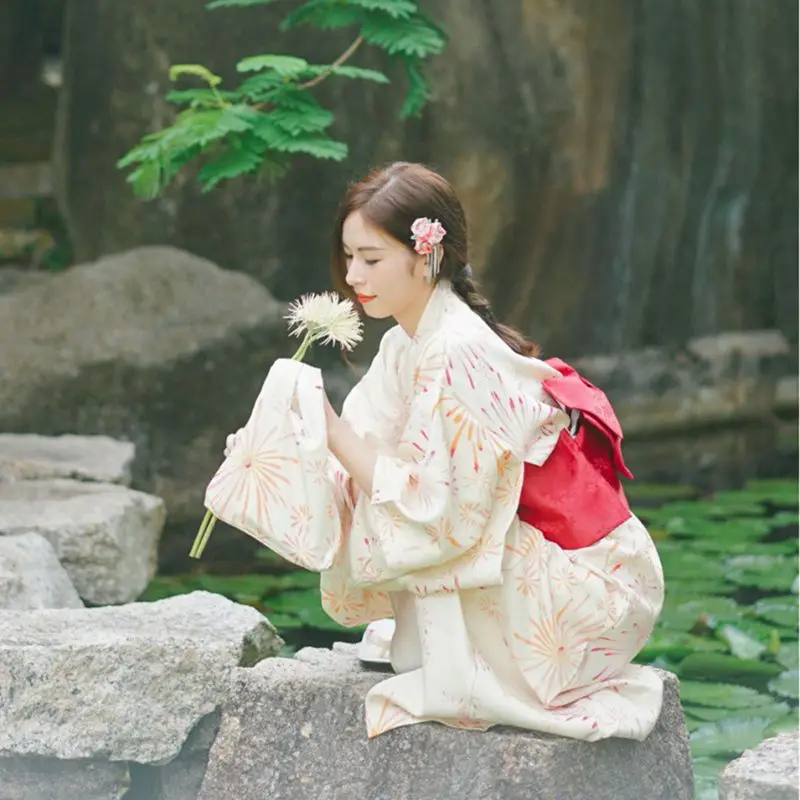 Kimono Yukata, Retro Sakura Pattern Furisode Outfit, Elegant Costume For Photography, Cosplay And Daily Themed Casual Wear