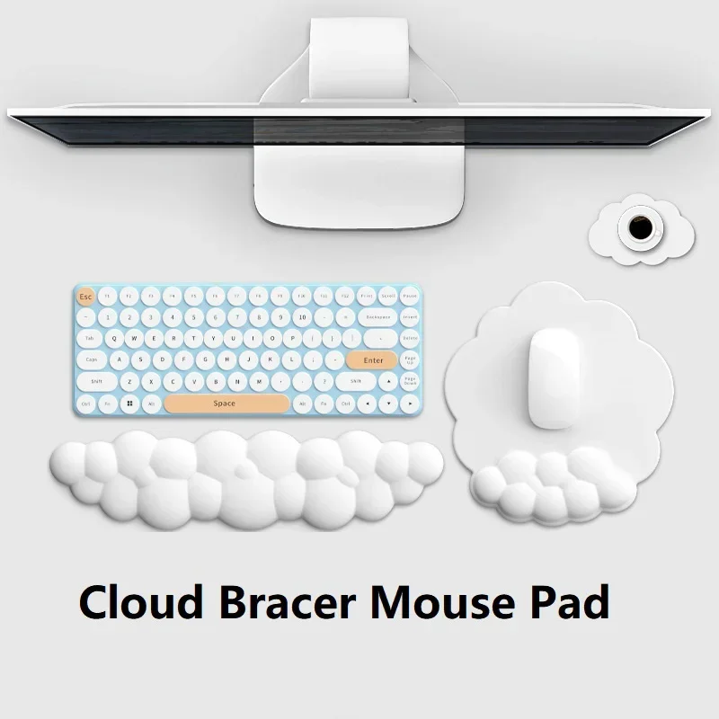 

Waterproof Cloud Gradient Color Pu Bottom Girls Mouse Pad Support Wrist Rest Memory Foam Keyboard Rest Coaster Three Pieces Set