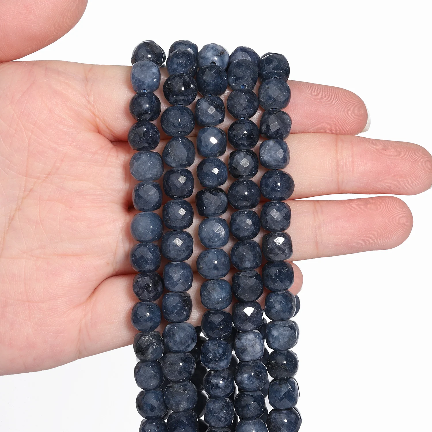 Blue Sapphires Jade Beads 7-8mm Faceted Square Cube Geometric Shape Loose Beads for Jewelry Making Diy Accessories