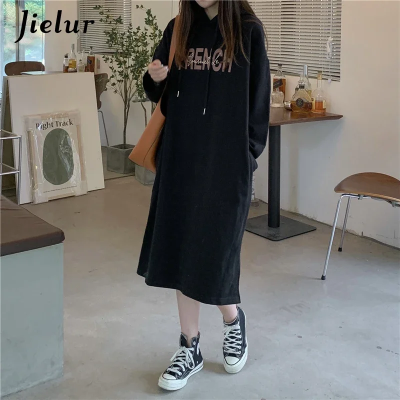 Jielur Kordel zug lose Sweatshirts Frauen schwarze Kapuzen kleidung Winter tasche lange Ärmel Pullover grau lange Hoodies Sweatshirt