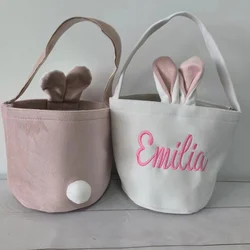 Customized Easter Bunny Soft Easter Baskets Embroidered Custom Name Easter Supplies Unique Kids Gift Candy Bag Easter Basket