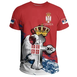 Camiseta holgada con estampado 3d de la bandera de Serbia, Camisa cómoda y transpirable con emblema nacional, talla grande, novedad de verano, 2024