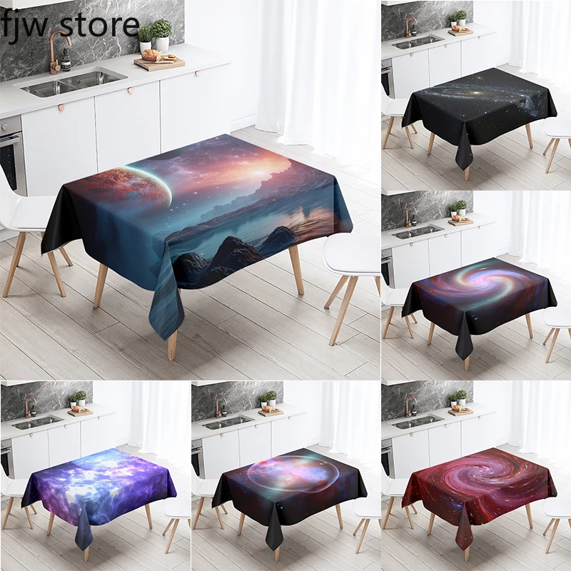 Galaxy Star Planet Printed Rectangular Tablecloth Stain Resistant Waterproof Restaurant Kitchen Table Cloth Home Decoration