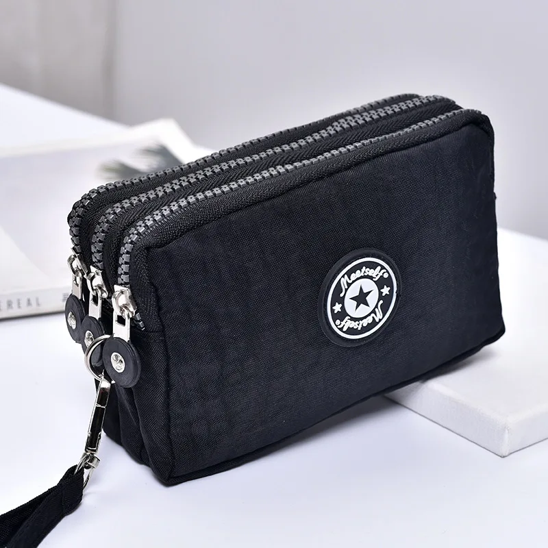 Thickened three-layer long zipper pocket purse Women\'s handbag Wrist mobile phone bag Cute washable cloth