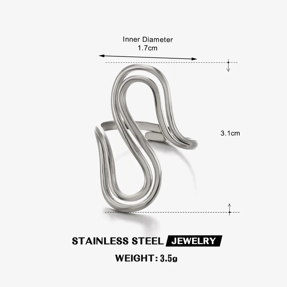Anillo de doble línea Extra grueso de Hip Hop, pedido a granel, anillo llamativo de acero abierto ajustable grueso para mujeres y hombres, precio al por mayor