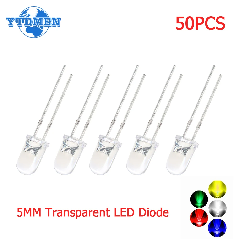 50pcs 100pcs Transparent LED Diode 5MM Super Bright White Orange Red Yellow Blue Green Light LED Bulbs Emitting Diodes Kit