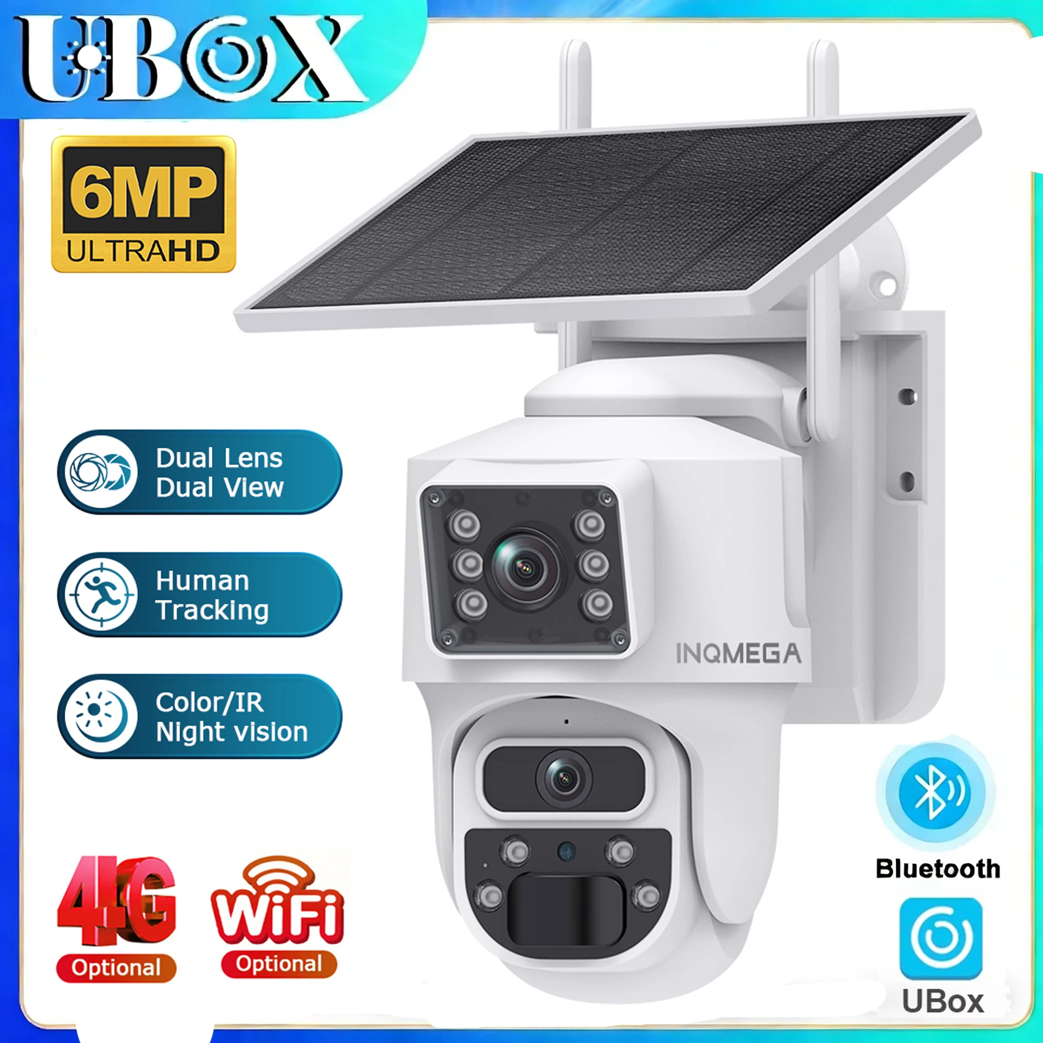 INQMEGA 4K 6MP WiFi/4G Surveillance camera Solar Outdoor CCTV Camera With Solar Panel Dual Lens PTZ IP Cam Security Protection
