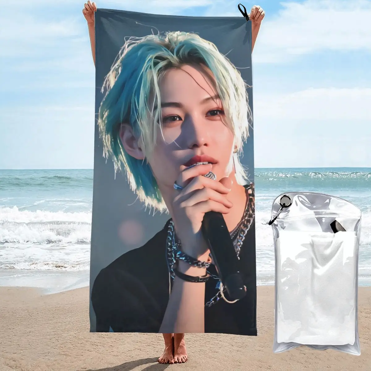 KPOP Felix Beach Towel Poncho Bathing Towels Cover-ups Quick Dry Sand Free Yoga Spa Gym Pool