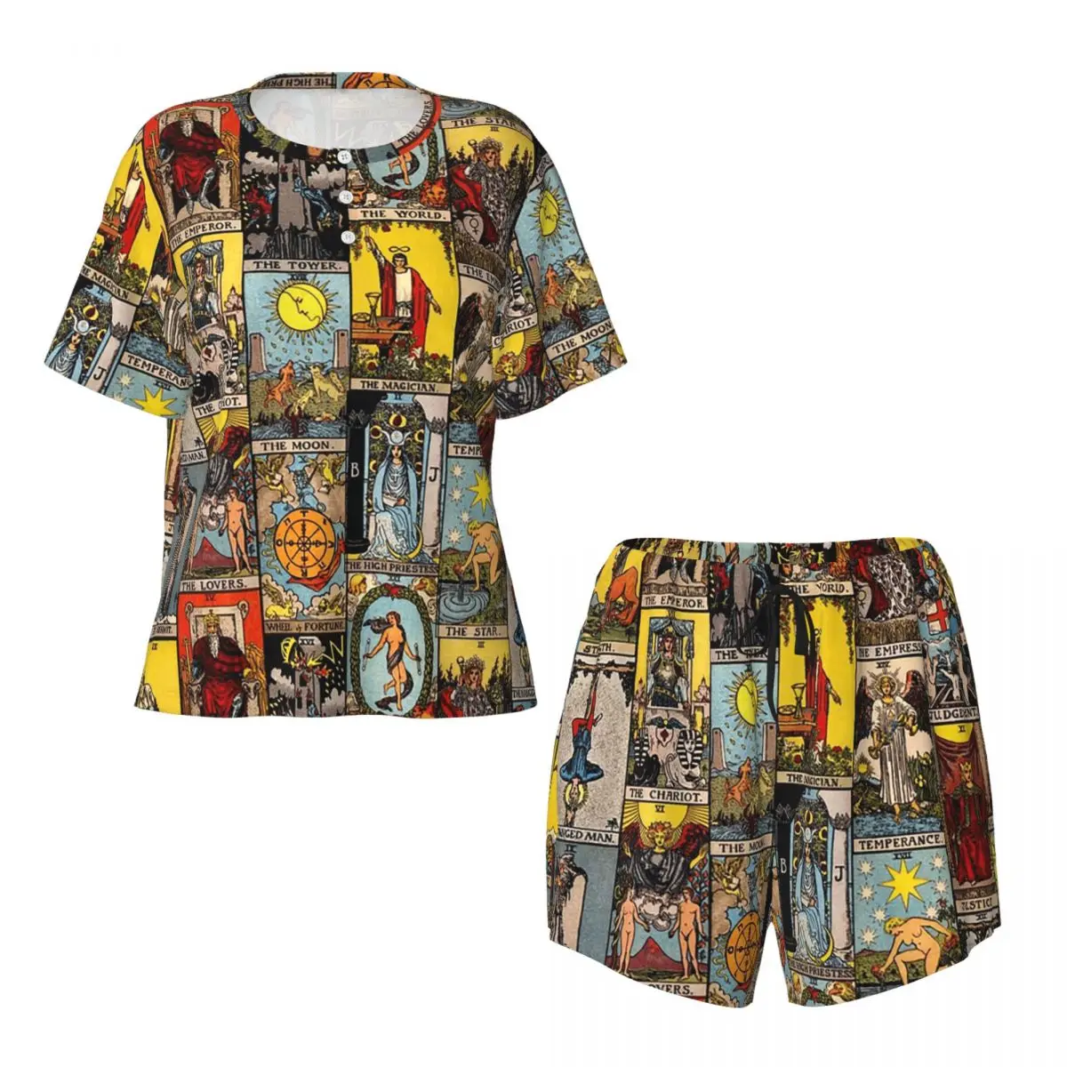 

The Major Arcana Of Tarot Round Neck Short Sleeve Nightgowns for Sleeping Sleepshirts Women Soft Pajama Set Short Pants