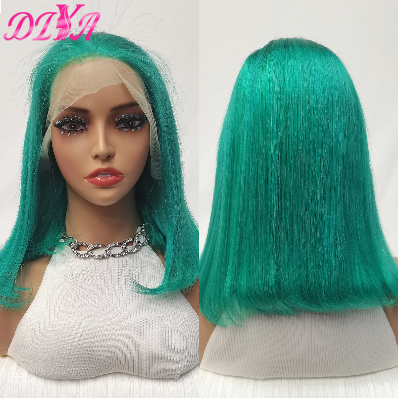 Mint Green Lace Front Wig Straight Colored Short Bob Human Hair Wigs for Women 180% Density Preplucked Hairline with Baby Hair