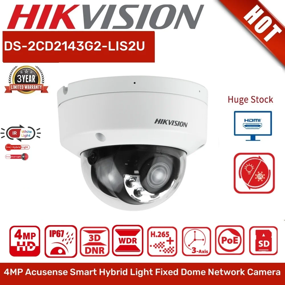 

Hikvision Original 4MP POE IR IP Camera DS-2CD2143G2-LI2U built in microphone Night Color Hybrid light IP67 Home Security shop