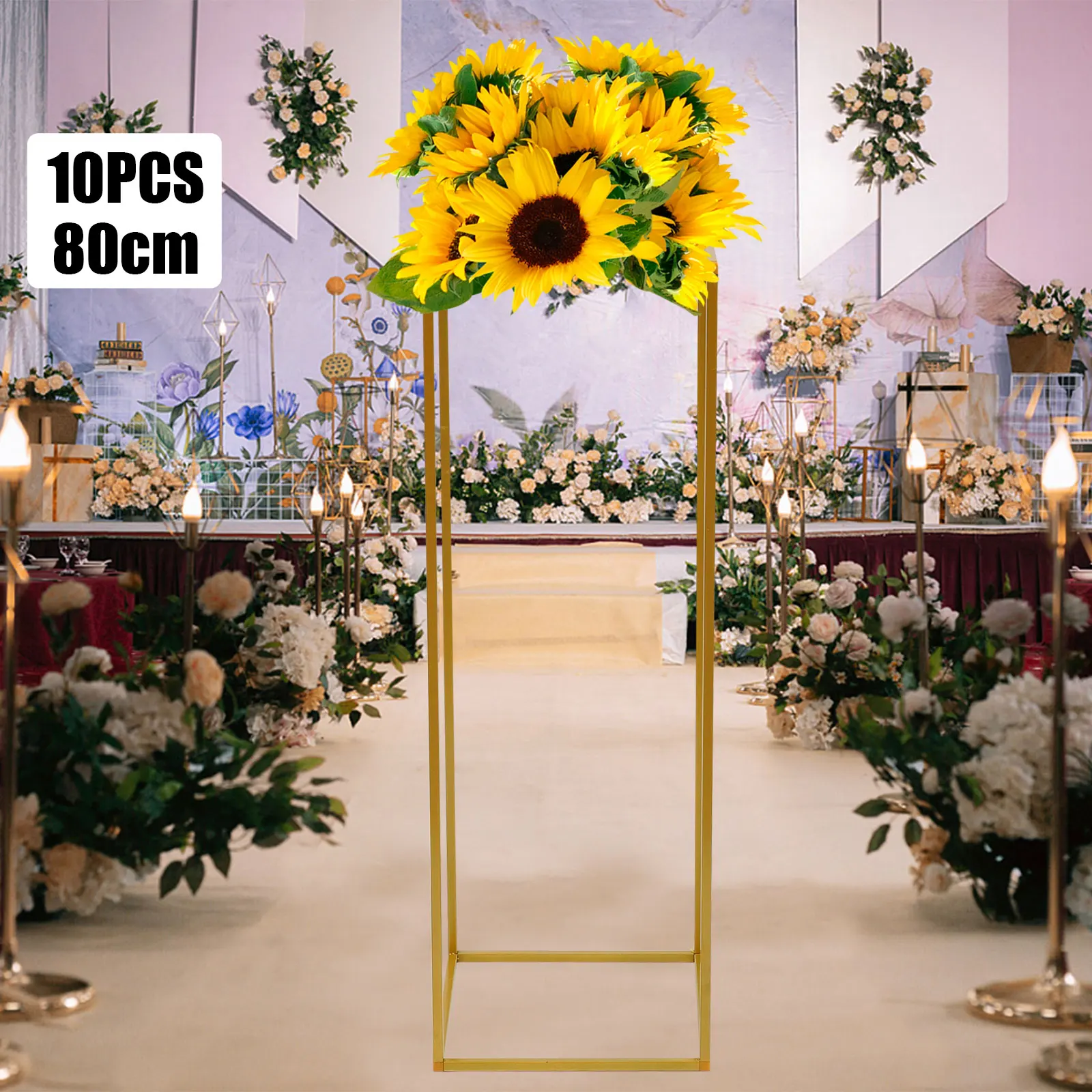 10Pcs 80cm/60cm Metal Plating Floral Decor Vase Floor Column Stand Road Lead Wedding Supply