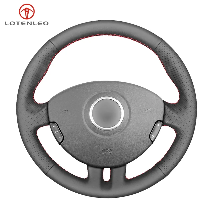 LQTENLEO Black Artificial Leather Hand-stitched Car Steering Wheel Cover For Renault Clio 3 2005-2013