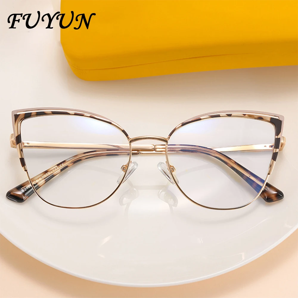 Metal Cat Eye Women Patchwork Color Anti Blue Light Glasses New Fox Ear Computer Literature Glasses Retro Optical Glasses Frame