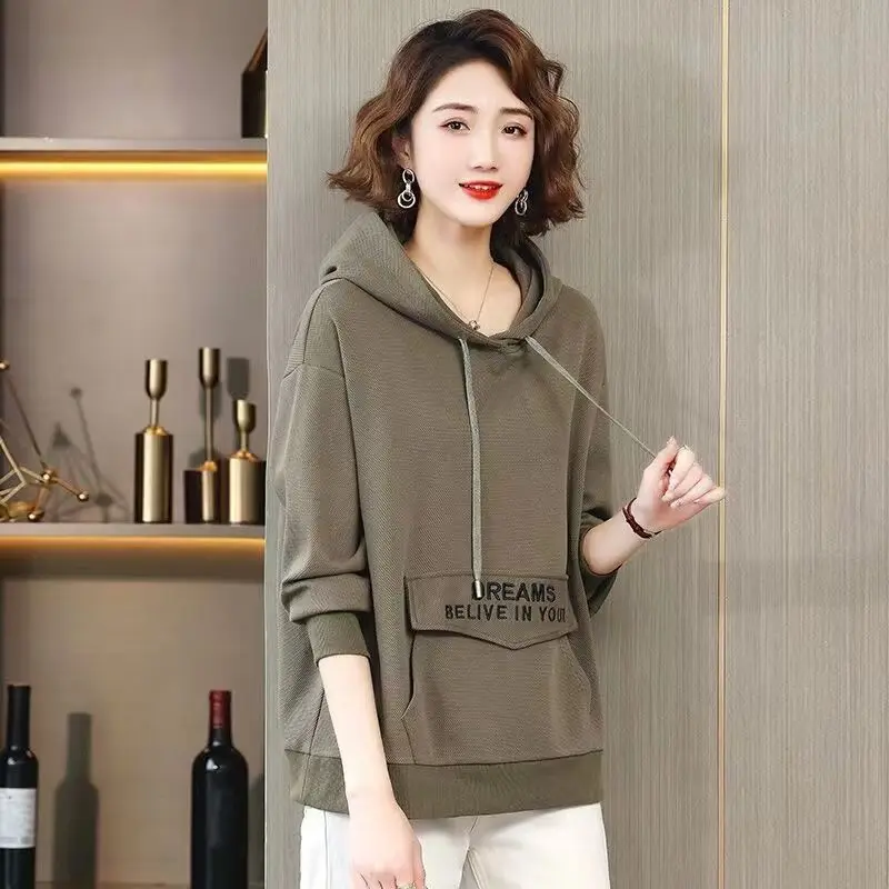 

Hoodies Text Sweatshirts for Women Plain Female Clothes Loose Baggy Letter Printing Hooded Tops Pullovers M Korean Fashion Xxl E