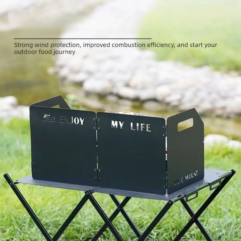 Camping Stove Windshield 4 Fold Wind Screen Portable Foldable Stove Guard Outdoor Cooking Heavy Duty Carbon Steel Wind Deflector - view 4