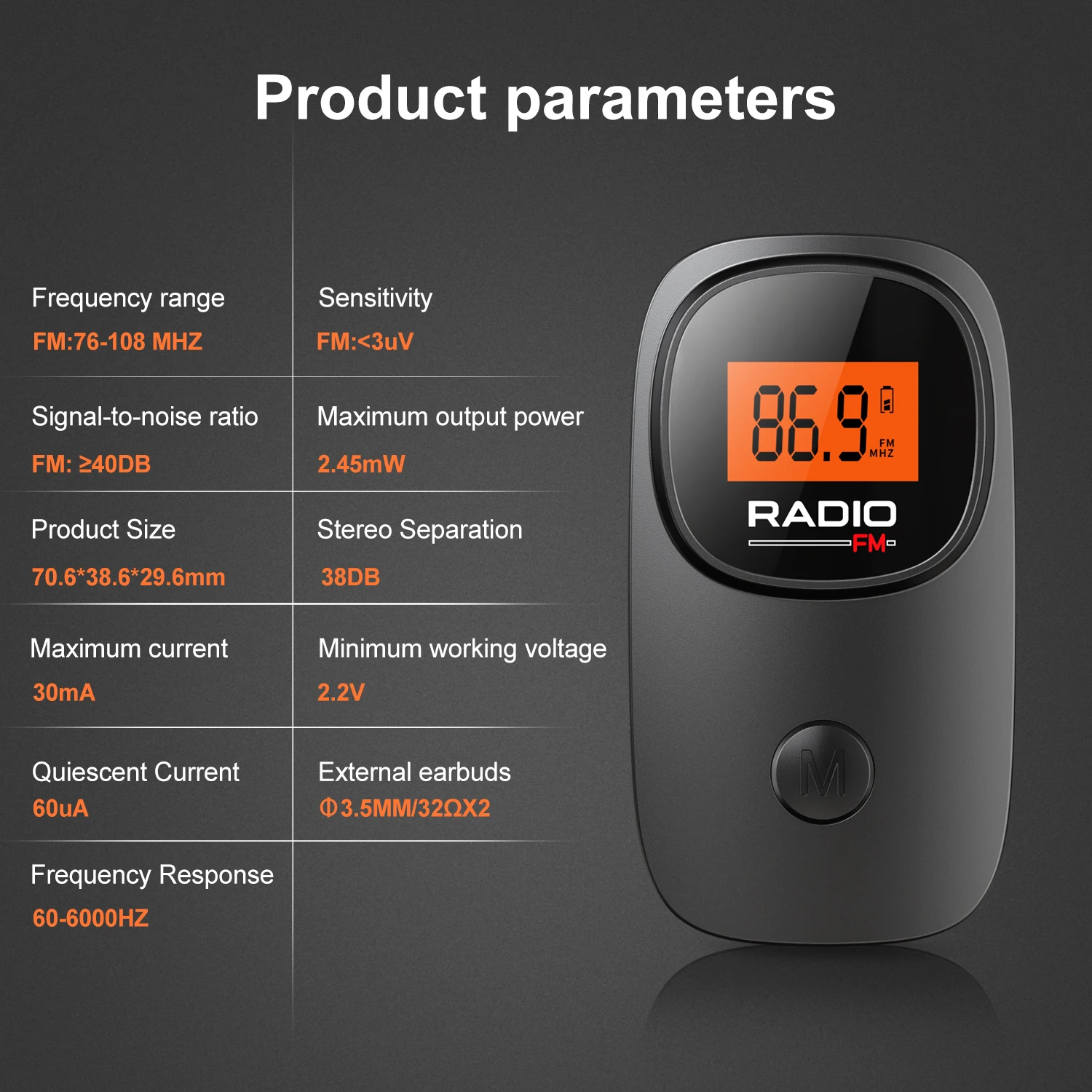 Pocket FM Radio - Digital Tuning, Crystal Clear Reception, 6 Presets | Long Playtime AAA Battery | Perfect for Walking, Jogging,