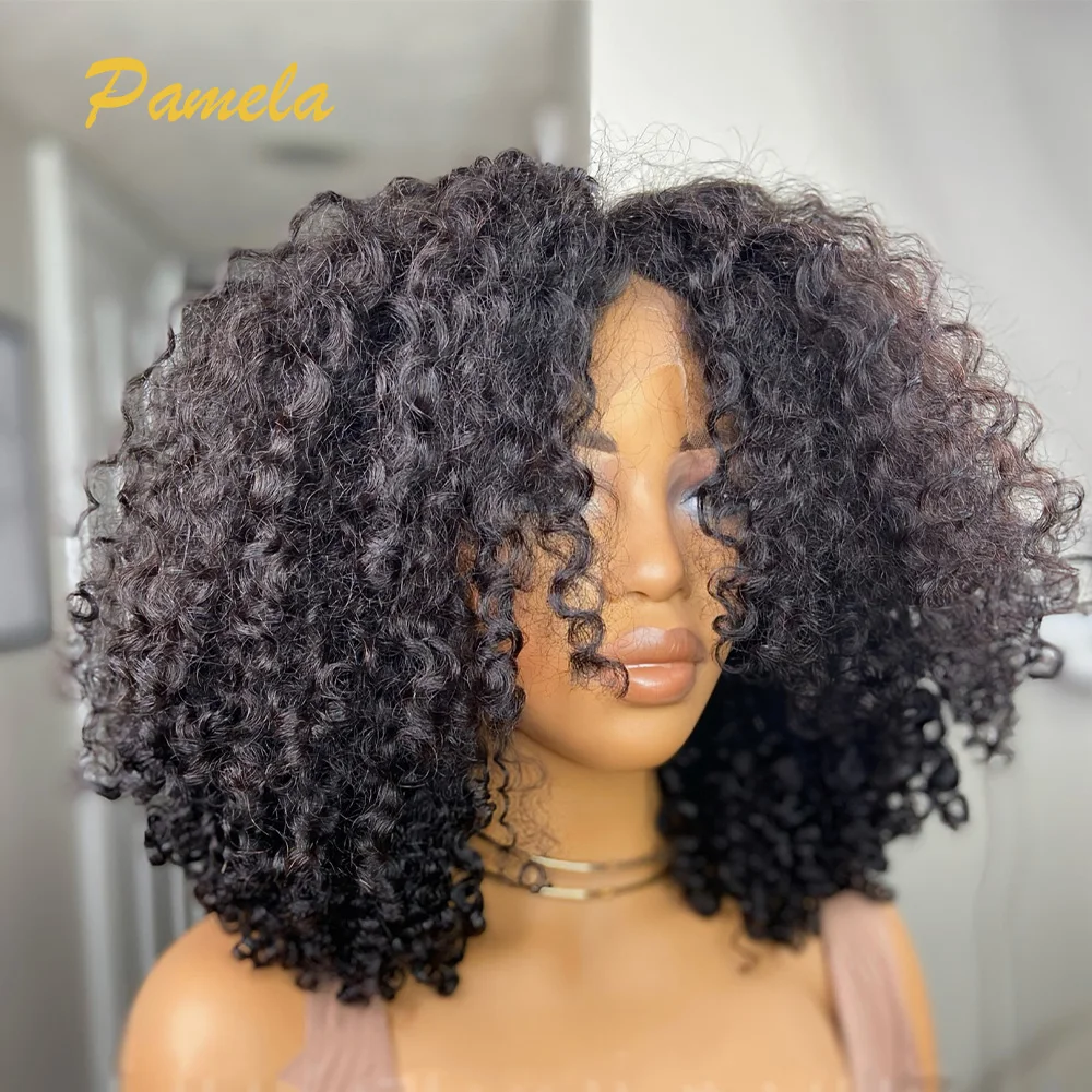 Brazilian 250% Density 13x4 Transparent Lace Frontal Pre Plucked Glueless Natural Colored Curly Bob Wigs For women Ready To Wear