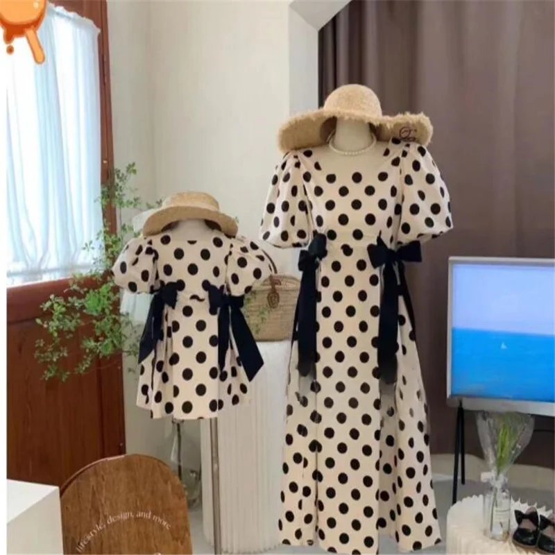 Family Matching Clothes Summer Polka Dot Mother Kids Mom Daughter Dresses Family Look Women Girls Dress Mommy And Me Clothes