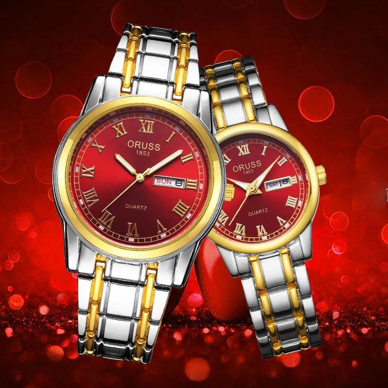 New couple watch Upscale Romantic fashion double calendar simple watch Retro Chinese red durable durable pair of watches