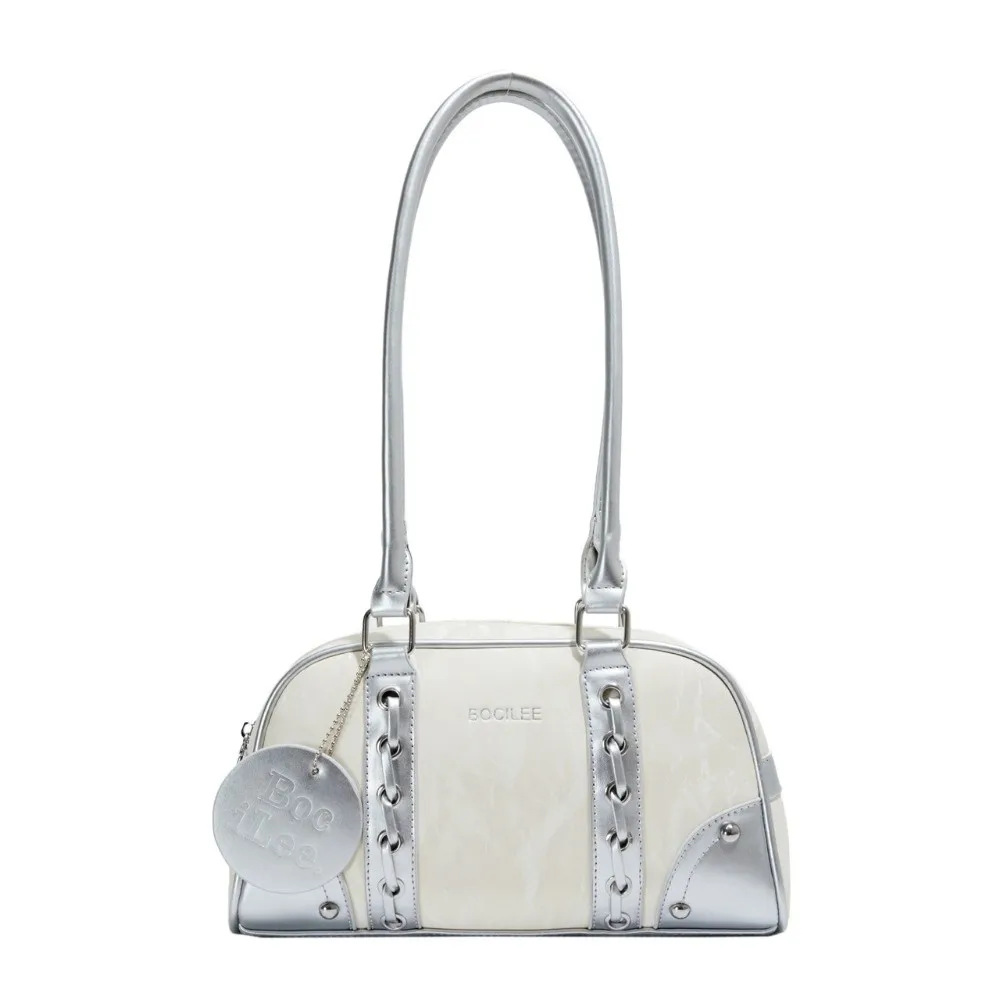 

Casual Underarm Bowling Bag Large Capacity PU Leather Boston Pillow Bag Korean Style College Style Woman Shoulder Bag Travel