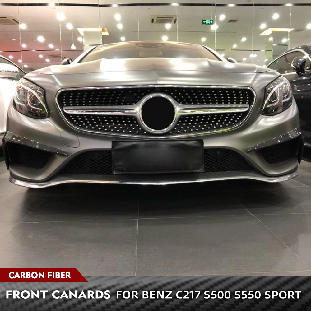 

Передний бампер из углеродного волокна для Mercedes Benz C217 S500 S550 Sport 2015-2017, воздушное крыло, вентиляционные плавники, плавники для переднего бампера автомобиля